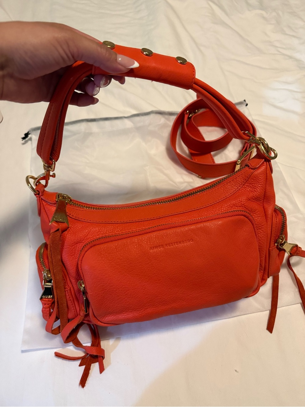 Convertible Shoulder Bag in Bright Orange with Gold Hardware - Picture 5 of 9